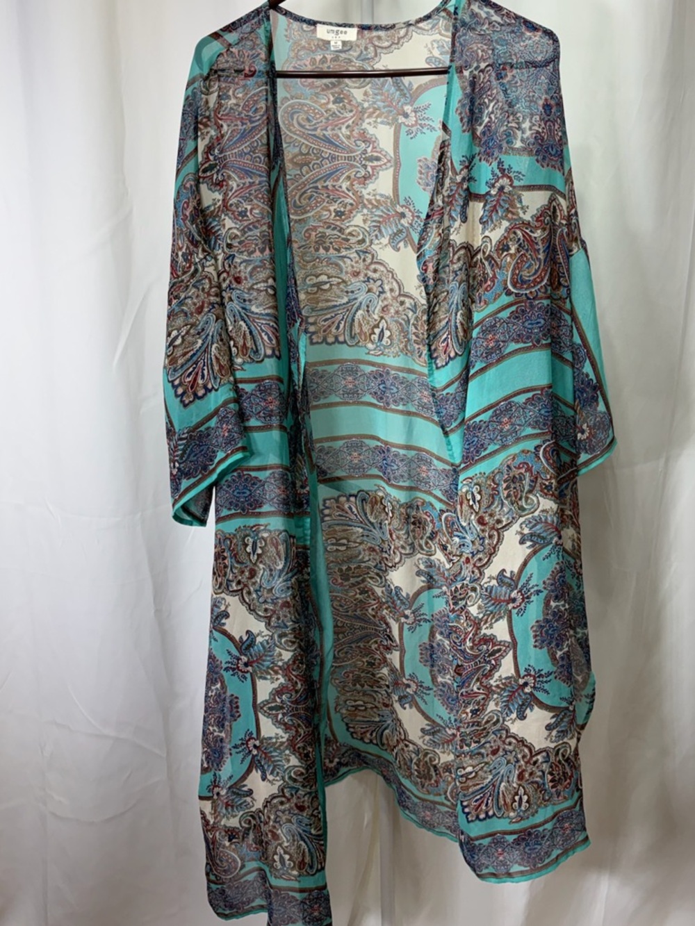 Umgee Turquoise Paisley Sheer Kimono Cardigan 2156